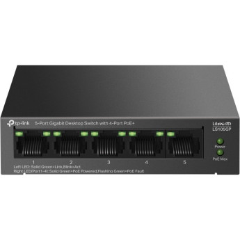 Настольный коммутатор TP-LINK LS105GP с 5 гигабитными портами (4 порта PoE+)